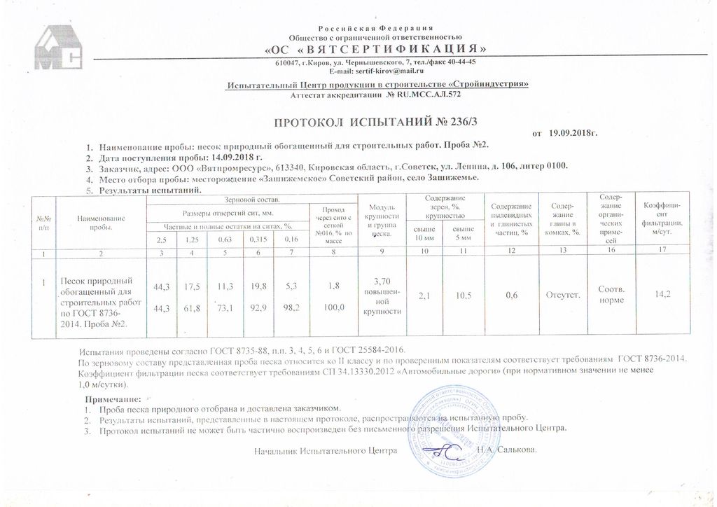 Протокол испытаний на семена образец