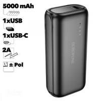 Портативный аккумулятор 5000mAh 1гн.USB 5V, 2,0А + 1гн.Type-C, чёрный BJ58 "BoroFone"