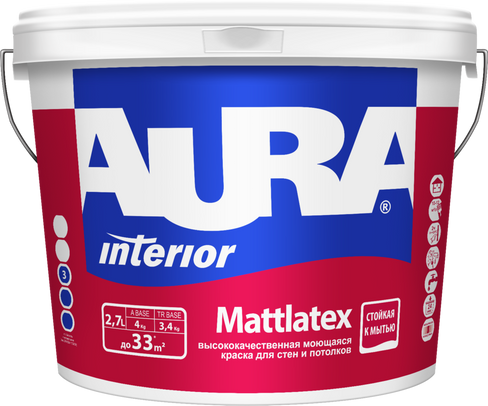 Краска AURA Mattlatex моющаяся стены/потолок 2,7л