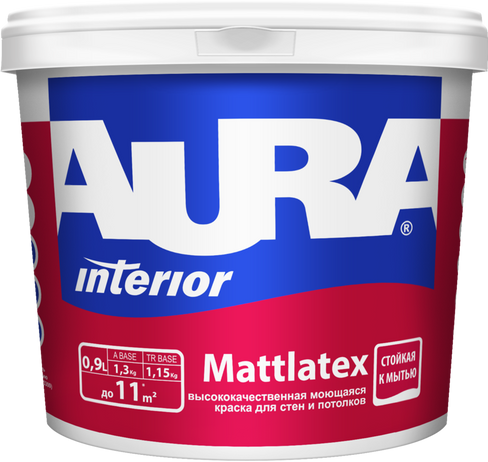 Краска AURA Mattlatex моющаяся стены/потолок 0,9 л