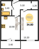 Продажа однокомнатной квартиры 34.80/13.20/10.90 5/5 Тургеневское шос., д. 33/3/22 Корпус 22