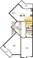 Продажа двухкомнатной квартиры 84.73/38.10/22.15 12/25 Школьная ул, д. 1 Корпус 1