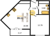 Продажа однокомнатной квартиры 39.11/12.78/18.88 15/25 Школьная ул, д. 1 Корпус 1