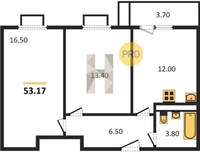 Продажа двухкомнатной квартиры 53.17/29.90/12.00 9/9 Даниила Смоляна ул, д. 65 Корпус 2