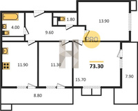 Продажа трехкомнатной квартиры 73.30/40.90/11.90 7/23 Конгрессная ул, д. 43/1.1 Корпус 1.1