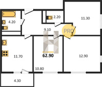 Продажа трехкомнатной квартиры 62.90/35.00/11.70 2/24 им. Героя Георгия Бочарникова ул, д. 2/1 Корпус 1