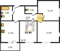 Продажа трехкомнатной квартиры 63.90/34.70/11.50 1/24 им. Героя Георгия Бочарникова ул, д. 2/1 Корпус 1