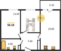 Продажа двухкомнатной квартиры 56.10/23.60/19.00 22/24 им. Героя Георгия Бочарникова ул, д. 2, корп. 1/2 Корпус 2