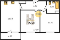 Продажа двухкомнатной квартиры 55.50/24.50/18.50 22/24 им. Героя Георгия Бочарникова ул, д. 2, корп. 1/2 Корпус 2