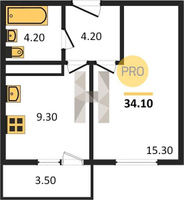Продажа однокомнатной квартиры 34.10/15.30/9.30 22/24 им. Героя Георгия Бочарникова ул, д. 2, корп. 1/2 Корпус 2