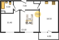 Продажа двухкомнатной квартиры 55.50/24.50/18.50 20/24 им. Героя Георгия Бочарникова ул, д. 2, корп. 1/2 Корпус 2