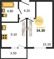 Продажа однокомнатной квартиры 34.30/15.10/9.10 1/24 им. Героя Георгия Бочарникова ул, д. 2, корп. 1/2 Корпус 2