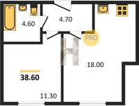Продажа однокомнатной квартиры 38.60/11.30/18.00 1/24 им. Героя Георгия Бочарникова ул, д. 2, корп. 1/2 Корпус 2