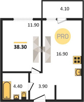 Продажа однокомнатной квартиры 38.30/11.90/16.90 1/24 им. Героя Георгия Бочарникова ул, д. 2, корп. 1/2 Корпус 2