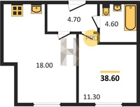 Продажа однокомнатной квартиры 38.60/11.30/18.00 1/24 им. Героя Георгия Бочарникова ул, д. 2, корп. 1/2 Корпус 2