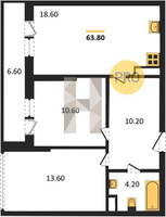 Продажа двухкомнатной квартиры 63.80/24.20/18.60 16/16 Ивана Беличенко ул, д. 95 Корпус 23 (уч. 605 литер 1)
