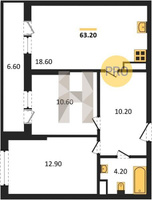 Продажа двухкомнатной квартиры 63.20/23.50/18.60 4/16 Ивана Беличенко ул, д. 95 Корпус 23 (уч. 605 литер 1)
