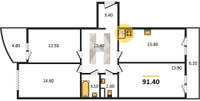 Продажа трехкомнатной квартиры 91.40/43.00/15.80 3/16 Ивана Беличенко ул, д. 95 Корпус 23 (уч. 605 литер 1)