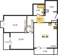 Продажа двухкомнатной квартиры 64.20/24.70/18.80 13/15 Даниила Смоляна ул, д. 71, корп. 1 Корпус 2