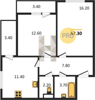 Продажа двухкомнатной квартиры 57.30/28.80/11.40 1/21 Героев-Разведчиков ул, д. 11/3 Корпус 5.1