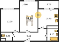 Продажа двухкомнатной квартиры 56.50/28.00/10.40 11/24 Колхозная ул, д. 3 Корпус 3