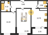 Продажа двухкомнатной квартиры 61.10/30.10/12.70 15/24 Колхозная ул, д. 4 Корпус 4