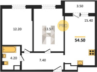 Продажа двухкомнатной квартиры 54.50/25.70/15.40 15/24 Колхозная ул, д. 4 Корпус 4