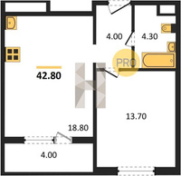 Продажа однокомнатной квартиры 42.80/13.70/18.80 18/24 Колхозная ул, д. 4 Корпус 4