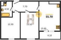 Продажа двухкомнатной квартиры 55.70/25.80/15.60 9/24 Колхозная ул, д. 6 Корпус 6