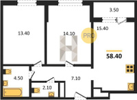 Продажа двухкомнатной квартиры 58.40/27.50/15.40 18/24 Колхозная ул, д. 7 Корпус 7