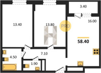 Продажа двухкомнатной квартиры 58.40/27.20/16.00 4/24 Колхозная ул, д. 7 Корпус 7