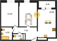 Продажа двухкомнатной квартиры 58.40/27.20/16.00 6/24 Колхозная ул, д. 7 Корпус 7