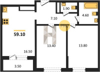 Продажа двухкомнатной квартиры 59.10/27.20/16.50 3/24 Колхозная ул, д. 7 Корпус 7