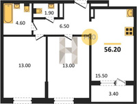Продажа двухкомнатной квартиры 56.20/26.00/15.50 3/24 Колхозная ул, д. 7 Корпус 7