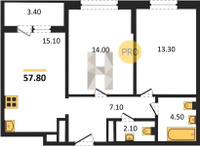 Продажа двухкомнатной квартиры 57.80/27.30/15.10 3/24 Колхозная ул, д. 7 Корпус 7