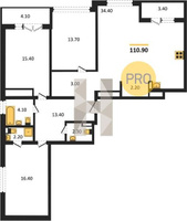 Продажа трехкомнатной квартиры 110.90/45.50/34.40 23/24 Колхозная ул, д. 7 Корпус 7
