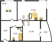 Продажа двухкомнатной квартиры 60.10/22.30/17.30 11/16 Ивана Беличенко ул, д. 97 Корпус 25 (уч. 576 литер 1)
