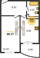 Продажа однокомнатной квартиры 40.77/15.50/9.99 9/16 Кирилла Россинского ул, д. 3/2 Корпус 1