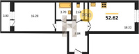 Продажа однокомнатной квартиры 52.62/16.28/18.22 1/22 Дзержинского ул, д. 95 Корпус 1
