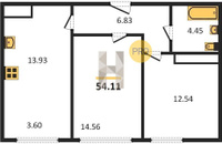 Продажа двухкомнатной квартиры 54.11/27.10/13.93 19/24 Обрывная ул, д. 132/1, корп. 1 Корпус 1