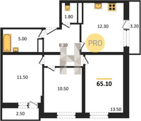 Продажа трехкомнатной квартиры 65.10/35.50/12.30 4/16 Южное сияние мкр., Корпус 26