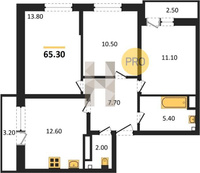 Продажа трехкомнатной квартиры 65.30/35.40/12.60 9/16 Южное сияние мкр., Корпус 27