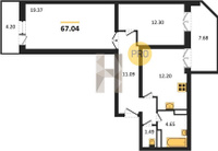 Продажа двухкомнатной квартиры 67.04/31.67/12.20 22/24 Российская ул, д. 257/7/1 Корпус 1
