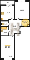 Продажа двухкомнатной квартиры 59.90/30.80/10.30 14/20 им. Мурата Ахеджака ул, д. 12/2 Корпус 18