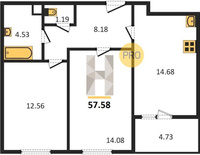 Продажа двухкомнатной квартиры 57.58/26.64/14.68 18/18 Знаменский п., д. 25 Корпус 25