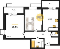 Продажа двухкомнатной квартиры 65.55/32.32/12.60 21/24 Знаменский п., д. 23 Корпус 23