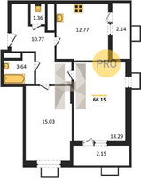 Продажа двухкомнатной квартиры 66.15/33.32/12.77 13/24 Знаменский п., д. 24 Корпус 24