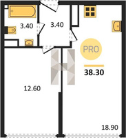 Продажа однокомнатной квартиры 38.50/12.60/18.90 16/16 им. Ивана Беличенко ул, д. 90, корп. 1 Корпус 52 (уч. 587 литер 2