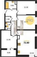 Продажа трехкомнатной квартиры 72.80/34.50/19.30 11/16 Западный обход ул, Корпус 60 (уч. 575 литер 6)