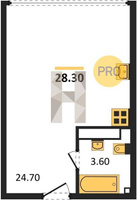 Продажа однокомнатной квартиры 28.30/24.70/24.70 16/16 Западный обход ул, Корпус 60 (уч. 575 литер 6)
